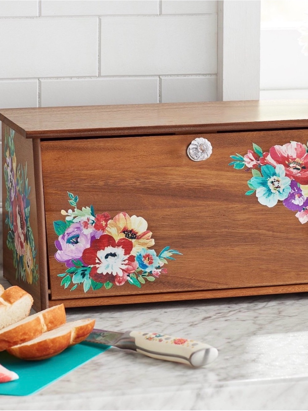 Pioneer Woman Sweet Romance Acacia Wood Bread Box